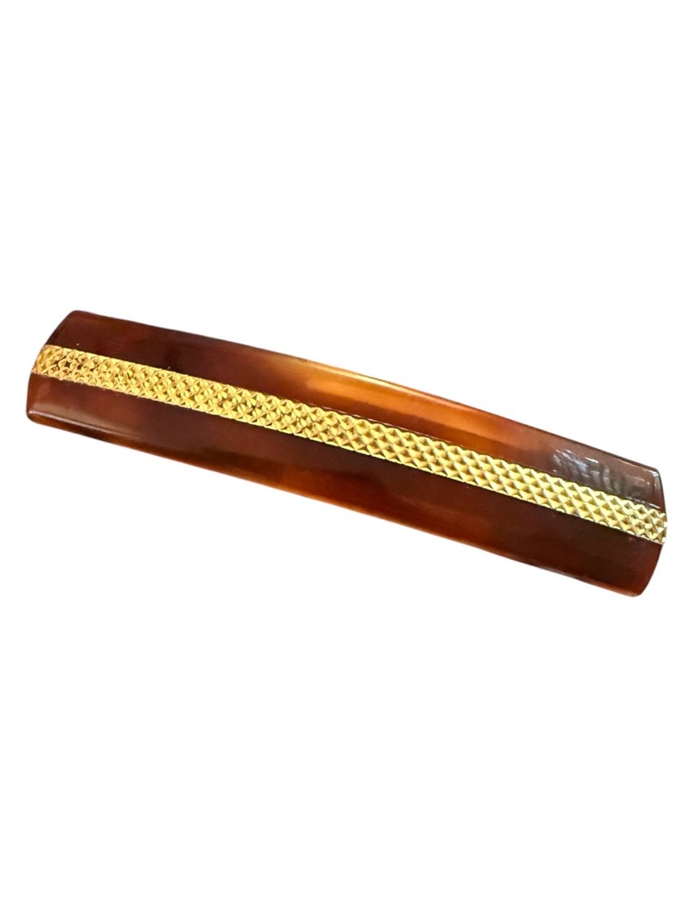 1970’s Brown and Gold French Hair Clip Barrette, 2.5” Long